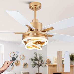52" White and Gold Ceiling Fans with Lights Modern Chandelier Fan