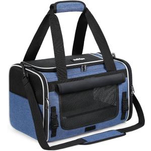 Rabbitgoo Cat Carrier Soft with Rollable Flap, Travel Safe for Car Airline,Comfortable for Anxious Kittens, Collapsible Portable Carrying Bag, Small Medium Cats, Escape Proof, Blue, 19"Lx11"Wx12"H