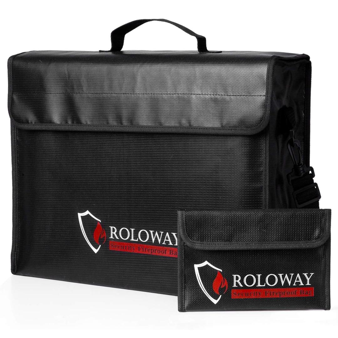 ROLOWAY Large (17 x 12 x 5.8 inches) Fireproof Bag, Water Resistant Fireproof Document Bag Safe for Money, Documents and Valuables Storage (Black)