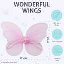 Sratte Fairy Princess Butterfly Wings Girls Kids Butterfly Costumes Set Star Wands Adults Christmas Birthday Party (Pink)