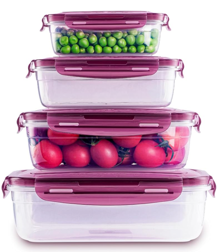 Today's Present Food Storage Container with Lids Set For 4, Plastic Mixing Bowls, Airtight Stackable Leakproof Reusable Storage Containers for Kitchen, BPA Free, Freezer, Microwave, Dishwasher Safe 