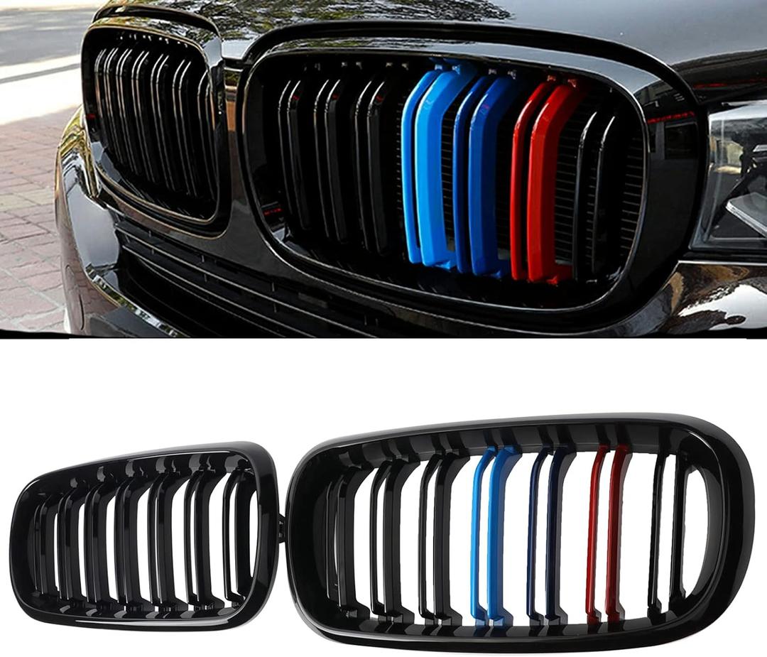 F15 Grill Double Slats Gloss Black Color Compatible with 2014-2018 X5 F15 X6 F16 ABS Color Gloss Black Kidney Grille