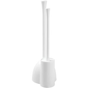 iDesign Una Plastic Toilet Bowl Brush and Plunger Combo Set for Bathroom Cleaning and Storage, White