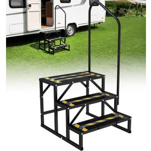 RV Steps with Handrail Heavy-Duty 3 Step Camper Entry Step Stairs for 5th Wheel RVs Outdoor Camping Travel Trailers Motorhome Mobile Home Porch Hot Tub Spa Portable Step