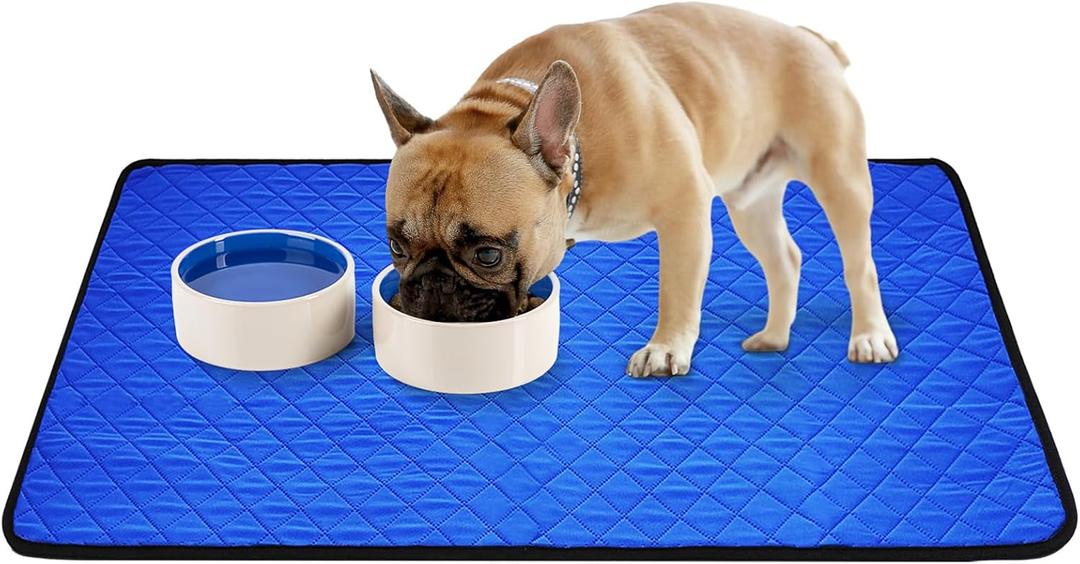 Absorbent Dog Bowl Mat - 2 Pack of 20x28 Inch Washable, Leakproof, Non-Slip Multi-Purpose Pet Mat - Puppy Pee Pad & Kitten Playpen Mats - Cat Food Feeding Mat