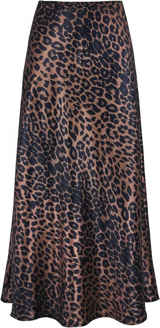 Outoshe Women's Satin High Waisted Maxi Skirts Hidden Elasticized Waistband A Line Long Skirt, XL