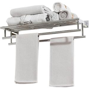 Alise Towel Rack,Towel Holder Towel Shelf with Double Towel Bars for Bathroom Lavatory,24 Inch SUS 304 Stainless Steel Wall Mount Towel Hanger,Polished Chrome