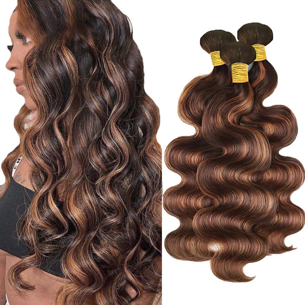 P4/30 Ombre Human Hair Bundles Body Wave Bundles Human Hair 14 16 18 Inch 3 Bundles 100% Unprocessed Brazilian Virgin Human Hair Extension for Women