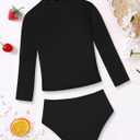 Girls Rash Guard Swimsuit Long Sleeve Swimsuit Color Block Two Piece Bathing Suit for Girls UPF 50+ Padded Swimwear (Black, XS)