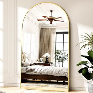 Easly 46"x76" Arched Full-Length Mirror, Oversized Floor Mirror with Stand, Freestanding or Wall-Mounted Full Body Mirror for Living Room, Bedroom, or Cloakroom, Gold
