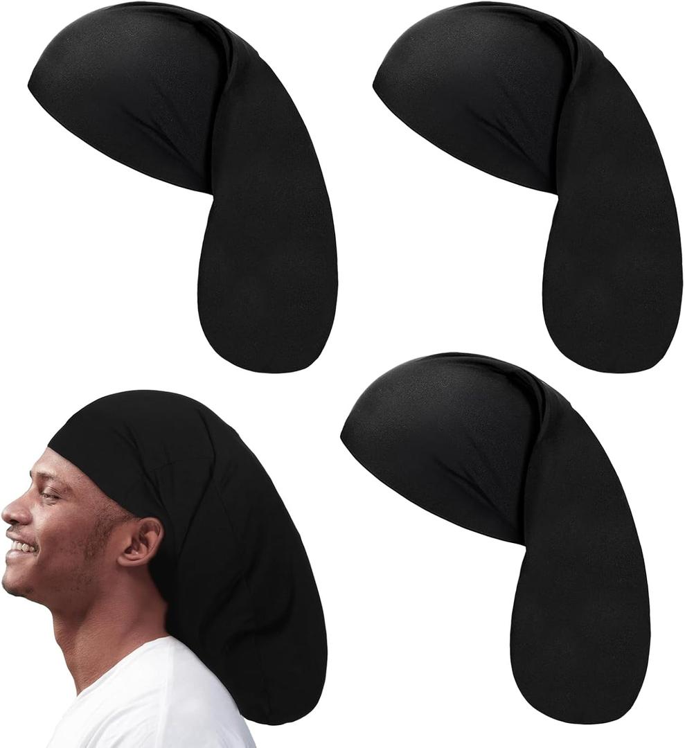 4 Pieces Unisex Dreadlock Cap, Black Long Hair Dreads Caps Head Wraps Hair Accessories Sleeping Loc Bonnet for Men and Women (Black)