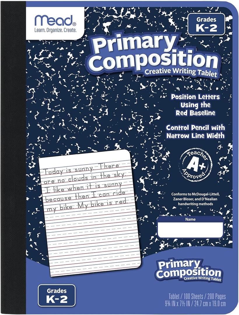 2 x Mead Primary Composition Book, Primary Ruled Journal, Grades K-2, 7-1/2" x 9-3/4", 100 Sheets, Blue Marble (09902)