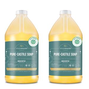 WHOLENATURALS Pure Castile Soap Liquid Unscented, EWG Verified & Certified Palm Oil Free-1 gallon (64oz x2 bottles) Natural, Mild & Gentle Non-gmo & Vegan-Organic Body Wash, Laundry & Baby Soap