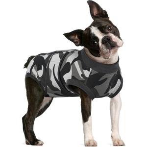 FUAMEY Dog Recovery Suit Male,Dogs Surgery Neuter Suits Puppy Spay Shirts for Female Protect Dog's Skin Anti Licking Abdominal Wounds Doggie Onesie Pet Bodysuit Alternative to Cone Grey Camouflage, Large