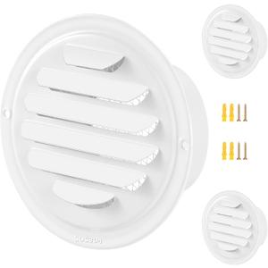 Gisafai 2 Pcs Round Soffit Vent Cover 4 Inch Stainless Steel Louvered Grille Metal Air Vent Covers with Built in Fly Screen Mesh for HVAC Ventilation House Flat Garage Exterior (White)
