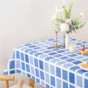 FIFTY FEET 84 * 60 Inch Rectangle Tablecloth, Vinyl Tablecloth with Flannel Backing for Rectangle Tables Waterproof, Plastic Picnic Table Cover for Dining Table/Buffet Parties/Camping(Blue Plaid)