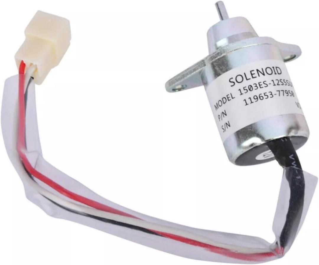 12V 1503ES-12S5SUC5S 119653-77950 Fuel Shutdown Solenoid Valve for Yanmar 3TNE84 3TNE88 4TNV94 4TNV98 Komatsu PC45 PC50 PC55 Hyundai R55-7 R60-7 R80-7 John Deere 790 990 2020 2030 2210 2305 2320 4010
