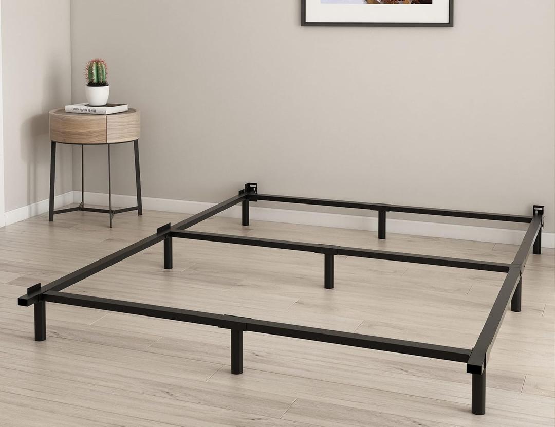 Bed Frame Queen, 7 Inch Metal Basics Bed Frame, Low Profile Base for Box Spring, 9-Leg Support, Noise-Free, Easy Assembly, Black (Queen)
