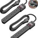 DEWENWILS 6FT Long Power Strip, 360 Rotating Flat Plug & 6 Outlets, 14/3C Thin Black Extension Cord, Space Saving Surge Protector Power Strip for Home, Office, 800 Joules,ETL Listed