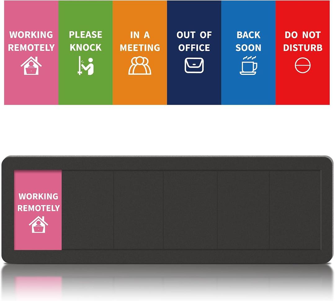 Office Door Signs 6 Options Do Not Disturb, Please Knock, In A Meeting, Out Of Office, Working Remotely Back Soon Privacy Door Slider Sign For Meeting & Conference Room Black, Small Signage