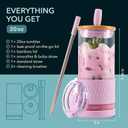 Pandaloo Glass Cups With Lids and Straws -20 Fl Oz- Perfect Size Iced Coffee Cup - Smoothie Cup With Bamboo Lid and On the go Lid - Glass Tumbler With Straw (1 Count (Pack of 1), Lilac Rhapsody)