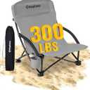 KingCamp Low Beach Chair, High Back Folding Camping Chair for Adults, Oversized Breathable Mesh Seat, 300lbs Heavy Duty Portable Chair with Cup Holder & Storage Pockets for Beach, Outdoor