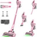 Pink Cordless Vacuum Cleaner, 550W 45KPA Turbo Suction, 60 Mins Runtime, Self-Standing with LED Display, Anti-Tangle Brush, Stick Vacuum Cleaner for Home Hardwood Floor, Carpet, Pet Hair