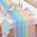 4 Pcs Rainbow Tulle Table Runner 29 x70 inch Colorful Lace Table Runner Pastel Iridescent Decor for Home Kitchen Garden Party Unicorn Birthday Baby Shower Wedding Bridal Shower Decor