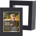 Falling in Art 50 Pack Black Acid Free Pre Cut Mats - 11x14 Picture Frame Mats for 8x10 Photos with White Core Bevel Cut Matting for Prints, Artwork, and DIY Projects (11" x 14" 50-PACK Pre-Cut Black)