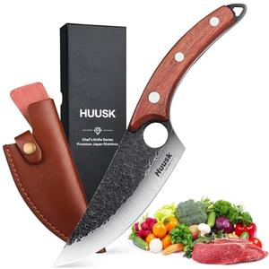 Huusk Viking Japanese Meat Cleaver, Forged Boning Knife With Sheath, High Carbon Steel Japan Butcher Fillet for Kitchen, Camping 10 in