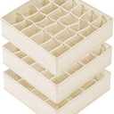 Criusia 3 Pack Sock Underwear Drawer Organizer Dividers, 64 Cell Fabric Foldable Cabinet Dresser Closet Organizers and Storage Boxes for Organizing Socks, Underwear, Ties (16+24+24 Cell, Beige)