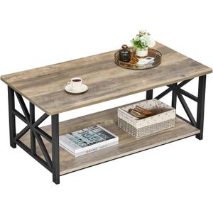 GreenForest Coffee Table for Living Room with Round Corners Farmhouse Style Center Table with Storage Shelf 39 Inch Space Saving Easy Assembly Gray Wash | for Living Room, Farmhouse Style, Space Saving, Easy Assembly, 39.4 Inches X 21.7 Inches X 18.7 Inches