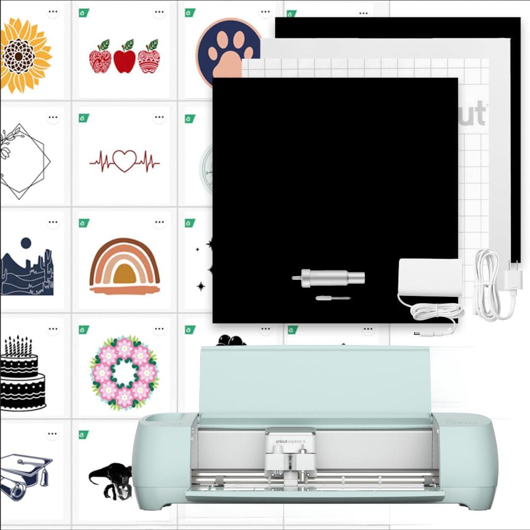 Cricut Explore 3 & Digital Content Library Bundle - Includes 30 Images in Design Space App - 2X Faster DIY Cutting Machine for All Crafts, Cuts 100+ Materials Blue