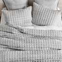 RECYCO Luxury Velvet Quilt Set King Size Bedding Sets, Ultra Soft Velvet Comforter Set, Lightweight Channel Box Stitch Oversized Bedspread Coverlet for All Season, with 2 Shams, Frost Gray