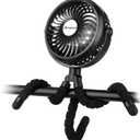 AMACOOL Battery Operated Stroller Fan, Baby Travel Essentials for Beach Disney, Newborn Boy & Girl Showers Gifts Registry Search, Rechargeable Clip On Fan for Car Seat Wagon Crib Bike Treadmill (Black)