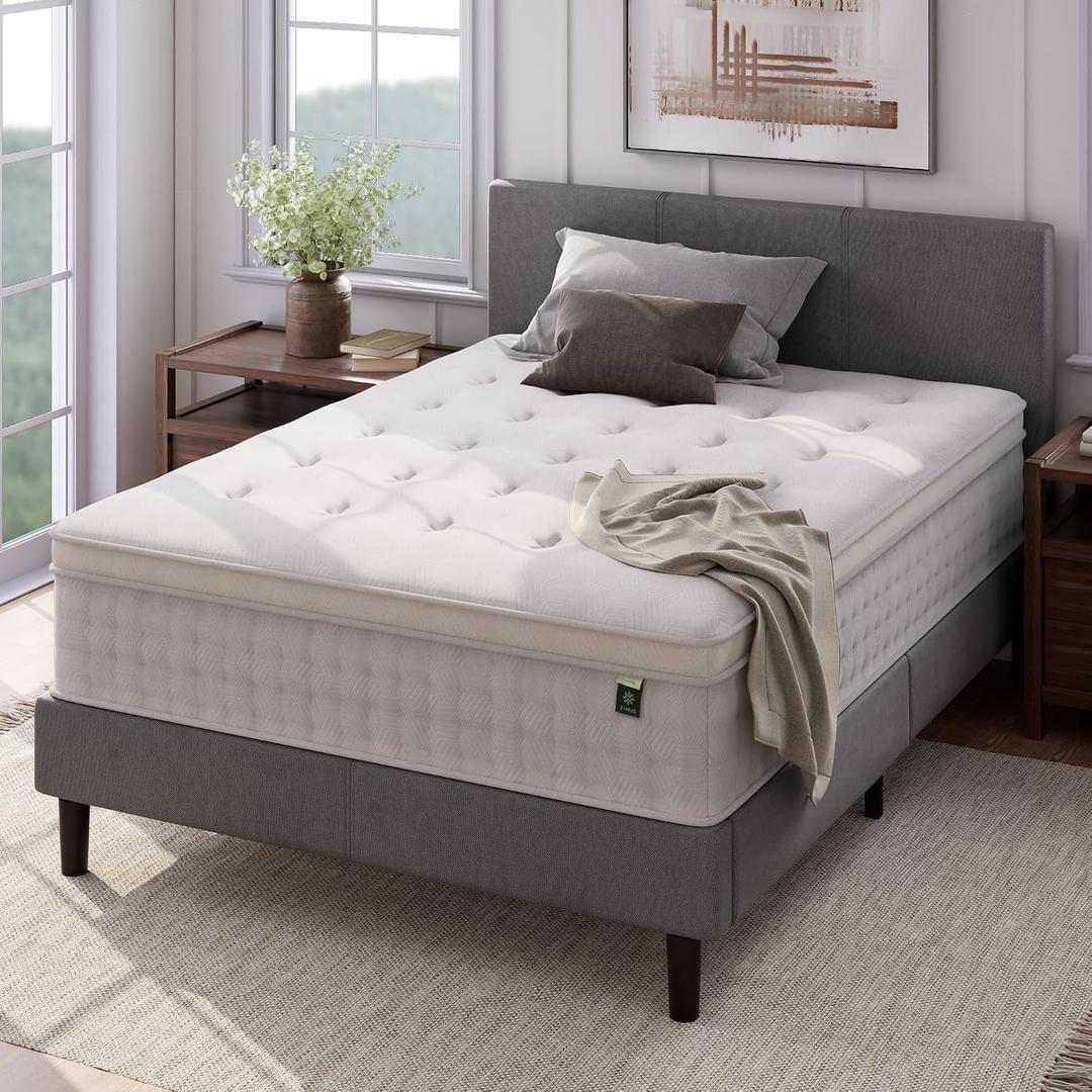 Zinus 13 Inch Euro Top Pocket Spring Hybrid Mattress, Full, Pressure Relief, Pocket Innersprings for Motion Isolation, Mattress in A Box