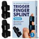 Dr. Frederick's Trigger Finger Splint - 2 ct - HSA/FSA - Index, Middle & Ring Fingers - Padded Brace for Arthritis, Mallet Finger, Tendonitis - Adjustable, Doctor-Developed - Regular Black (Large)