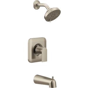 Moen Genta LX Brushed Nickel Pressure Balancing Eco-Performance Modern Shower Trim Including Showerhead, Shower Handle, and Tub Spout (Posi-Temp Valve Required), T2473EPBN