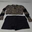 NESY Womems Swimsuits Long Sleeve Two Piece Rash Guard UV Protection Crop Top Bathing Suits Extra Large, Leopard Print 