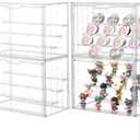 Clear Acrylic Display Case Upgrade 4 Tier Figure Display Case with 3 Movable Dividers, Stackable Display Box Showcase with Magnetic Door for Collectibles (Large-4pack)