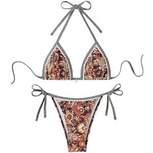 BYFINECANY Women's Floral Printed Bathing Suit Halter Paisley Summer Swimsuit Bikinis Set S