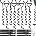 Trampoline Stakes Ground Anchors Screw in, Trampoline Anchors with Strong Straps, Spiral Earth Swing Set Anchor Heavy Duty for Trampolines(Black-8Pack)