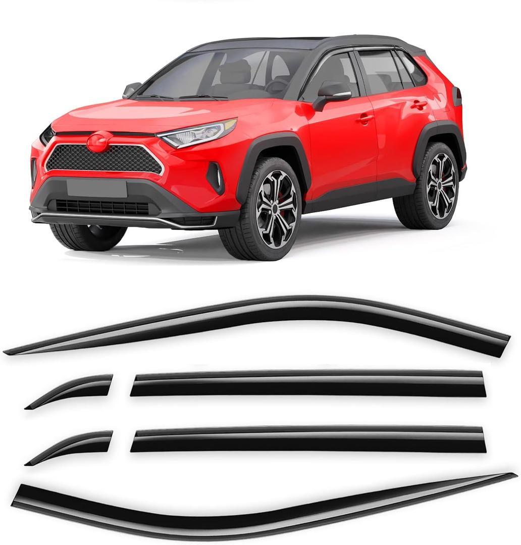 6-pcs Window Rain Guards Fit for Toyota RAV4 2019-2025 RAV 4 Low-Profile Rain Guard Extra Durable Window Deflectors Tape-On Window Visor Vent Visors Vent Shades Exterior Car Accessories