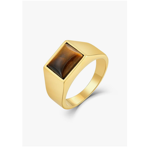 Men's Tiger Eye Square Signet Ring Stainless Steel Thumb Rings with Natural Stone for Men Jewelry Gift for Him, Size 10