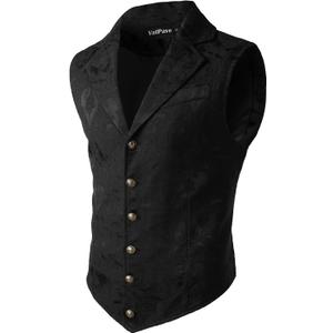 VATPAVE Mens Victorian Suit Vest Steampunk Gothic Waistcoat (Black, XL)