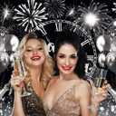 Black Silver Happy New Year Backdrop 2026 New Years Party Backdrop New Years Eve Annual Countdown Party Supplies Fireworks Glitter Dots Cheers to Family Party Decor Banner (70x40 inch (6x4FT))