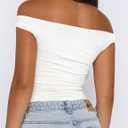 ForeFair Womens Off The Shoulder Tops Going Out Crop Top Slim Fitted Shirts Double Lined Summer Outfits Y2K Cute Tops (White, XS)