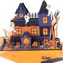 3 x Magic Ants Halloween 3D Pop-Up Card, Haunted House Design with Ghosts and Pumpkins, Spooky Greeting Card for Halloween Celebrations, Unique Handmade Halloween Card with Envelope
