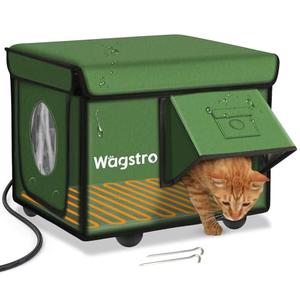 Heated Cat House for Outside, Waterproof Awning & Escape Door Heated Cat Houses for Indoor/Outdoor Cats in Winter, Elevated & Insulated Outdoor Cat Shelter for Feral Cat(Green, 16.5"x12.6"x12.6")
