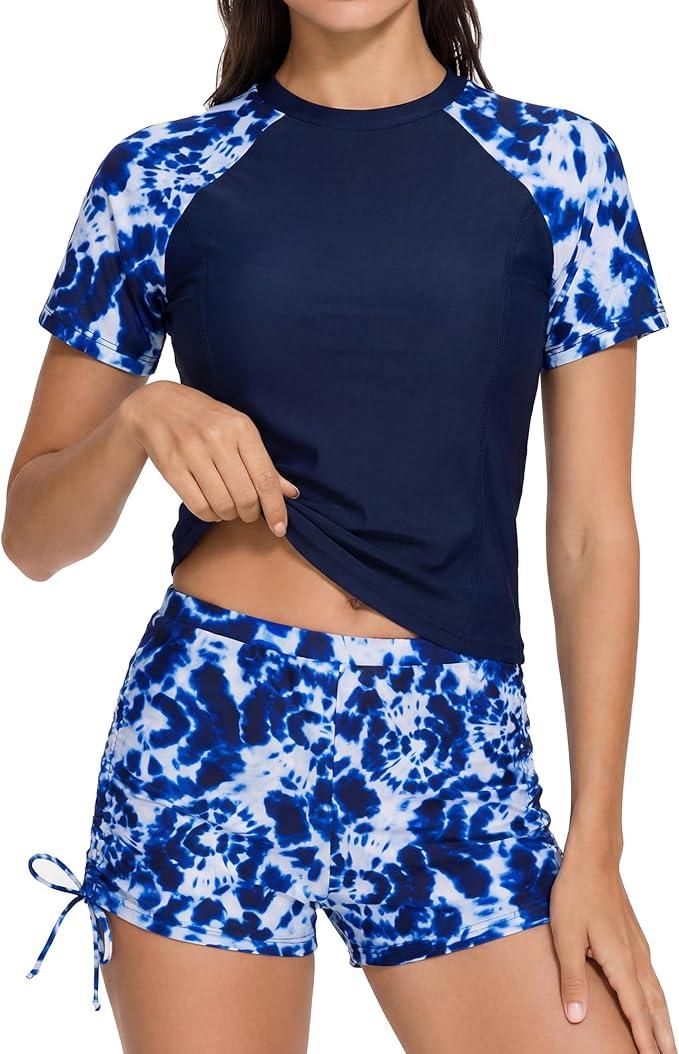 Girls Rash Guard Swimsuit 2-Piece Short Sleeve Bathing Suit UPF 50+ Summer Swimwear Size 13-14Y